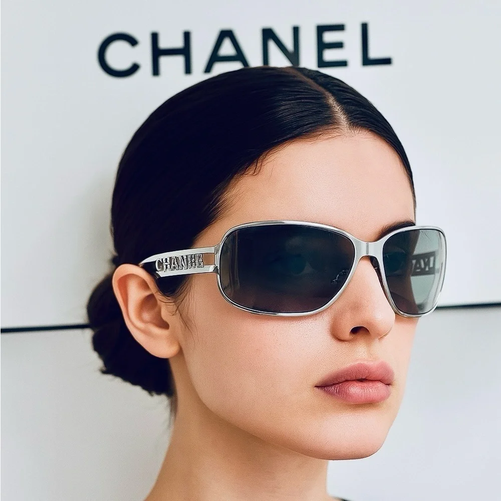 Chanel Vintage Sunglasses – Silver Frame, Gradient Lens, Unisex, Authentic
